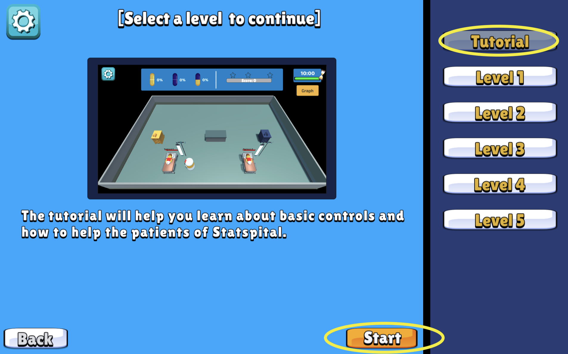 settings to start game